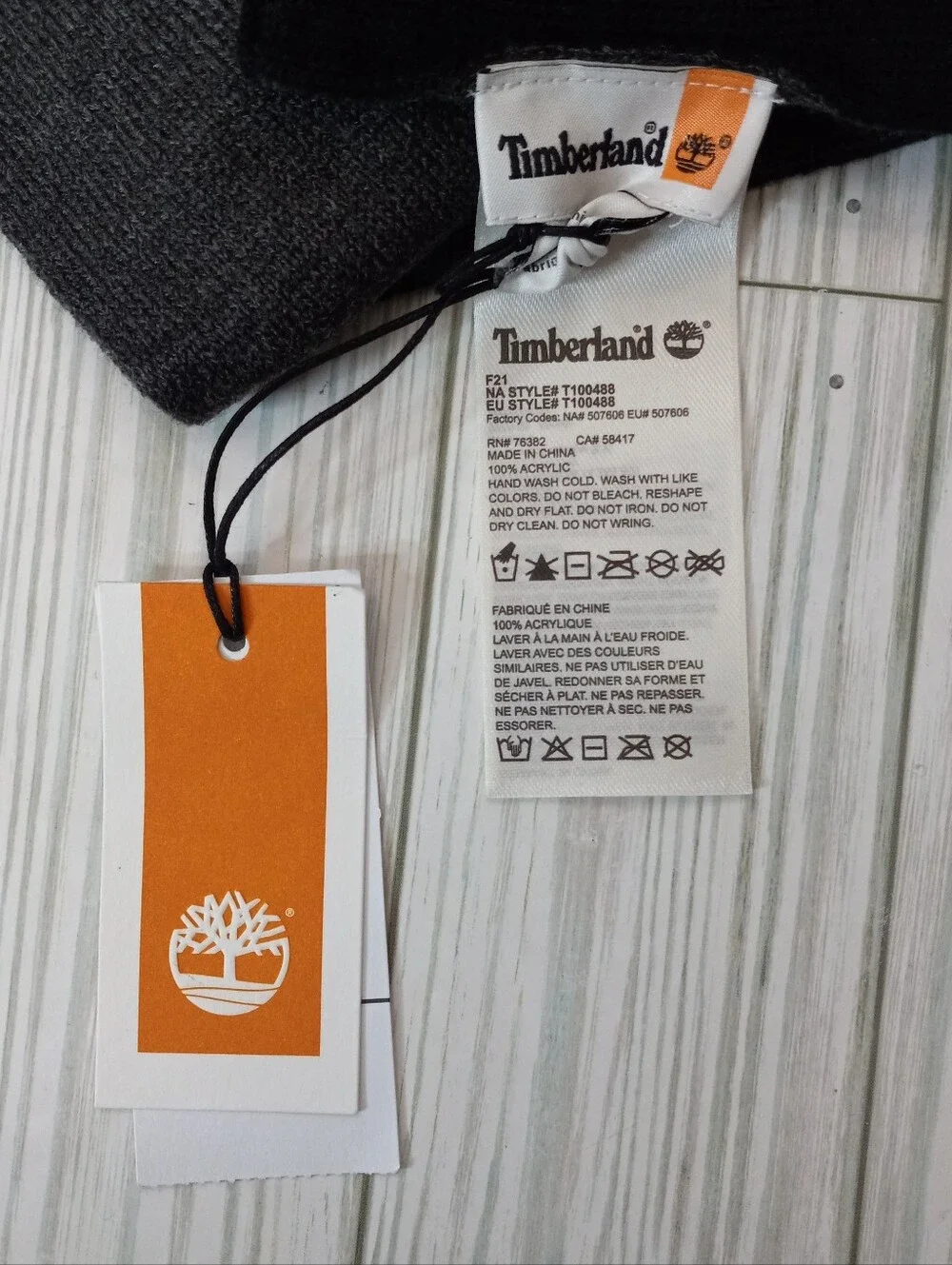 Timberland Large Logo Black & Gray Reversible Scarf